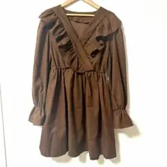 DAZY フリル付き　ブラウン　ひざ丈ワンピース 美品　XL