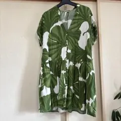 H &M 植物柄　美品ワンピースチュニック　緑