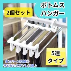2本セット ズボンハンガー パンツハンガー 5連 折りたたみ 収納 ホワイトのサムネイル