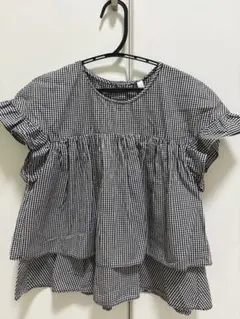 ZARA フリル袖チェック柄シャツ XS