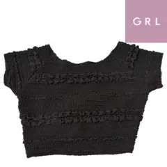 【新品未使用】GRL バックリボンジャガードクロップド丈トップス ブラックのサムネイル