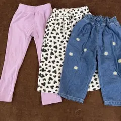 キッズ服3点セット（デニム・ハート柄・レギンス）
