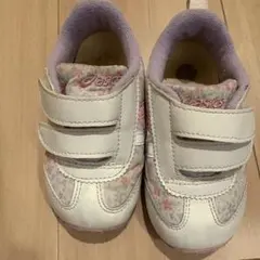 asics 花柄 ベビーシューズ ホワイト/ピンク