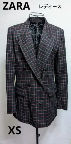ZARA BASIC黒と赤のチェック柄テーラードジャケット