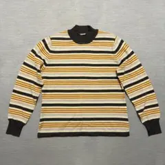 70s風 ウール100% マルチボーダー ハイネックニット レトロ