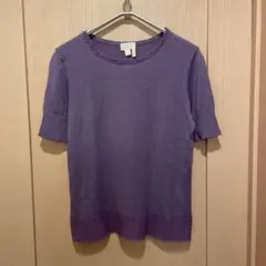 NINA RICCI カシミヤ、シルク半袖ニット ビーズ パープル 40