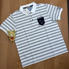 【新品タグ付】ミキハウス メン ポロシャツ M 日本製 マリン ボーダー 刺繍