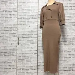 rienda リエンダ ニットワンピース 半袖 ダブルボタン タイトワンピース