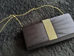 ネイビー プリーツ パーティーバッグ