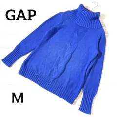 ギャップ タートルネック 長袖 セーター M ブルー ケーブル編み Gap