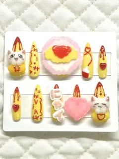 現品 ネイルチップ オムライス 地雷 量産 平成女児 赤 黄色 ねこ ハート