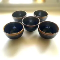 天目　お好み丼　和食器 丼 5個セット 飴釉 刷毛目のサムネイル