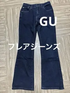 GU 一度着　美品　ミドルライズフレアジーンズ　ブルー　M