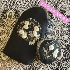 花柄刺繍のがま口ポーチセット