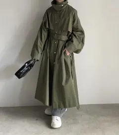 新品未使用fashiru レイヤードヨークステンカラーコートカーキミドルのサムネイル