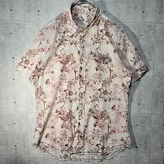 REPLAY リプレイ 花柄総柄 半袖シャツ M ピンク フリンジ加工 刺繍ロゴのサムネイル