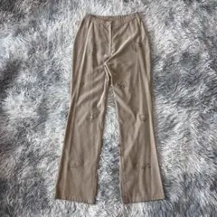 【未使用】伊太利屋 ラインストーン付き フレアパンツ センタープレス 9号 伊太利屋 イタリヤ フレアパンツ センタープレス ラインストーン ロゴ
