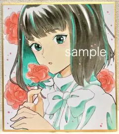 手描きイラスト 色紙 少女 薔薇
