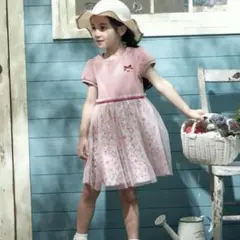 anyFAM エニィファム　花柄半袖ワンピース　ピンク　120cm チュール