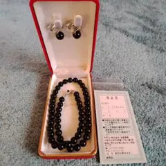 天然ブラックオニキス ネックレス イヤリング セット　ケース付き