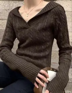 ♡SHEIN 秋服 フード付き ケーブルニット ブラウン 長袖 セーター M♡