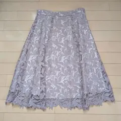 レースフレアスカート グレージュ ミディ丈