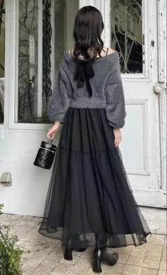 新品　NICE CLAUP ナイスクラップ　後ろリボン2wayニットSETワンピ