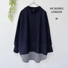 HK WORKS LONDON リブニット ストライプシャツドッキング M 薄手