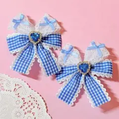 【オープン記念価格】 ブルー リボン ヘアクリップ