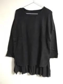 新品フリル付き黒長袖チュニックLサイズ レディース秋冬ブラック