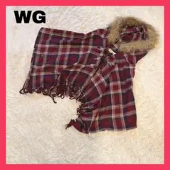 179/WG チェック柄 フード付きポンチョ ファー付き レディース フリーのサムネイル