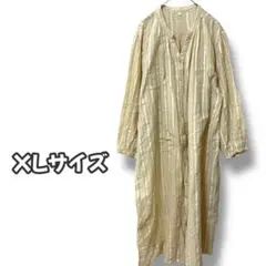 N0646　ストライプシャツワンピース　羽織り　コットン100％　ベージュ　LL