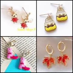 ねずみバッグ紅葉パールキラキラゴールドヴィンテージレトロアンティーク韓国ピアス