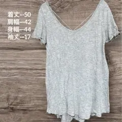 グレー Vネック Tシャツ フリル袖 レディース 夏服