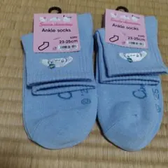 サンリオGU 水色アンクルソックス 23-25cm シナモン 刺繍　2足セット