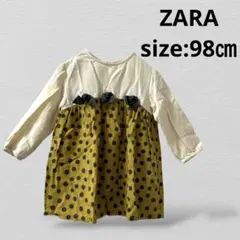 ZARAザラ　ドット柄長袖ワンピース　98㎝　マスタードイエローのサムネイル