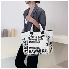 LOCO HAWAII ロコハワイ ロゴプリント トートバッグ 白黒 30のサムネイル