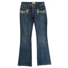 ANTIK DENIM Y2K ビジュー刺繍付き ブーツカット フレア デニム