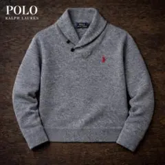 美品 ポロラルフローレン ショールカラー スウェット グレー ポニー刺繍