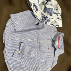 男児　カーターズブルーストライプシャツ12ヶ月　紺白帽子2T海洋魚柄　ブランド品