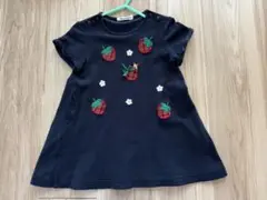 familiar 苺　半袖ワンピース　鹿子　紺　90cm