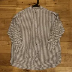無印良品 ストライプ スタンドカラーシャツ 長袖 L