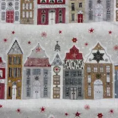 【ハギレ】acufactumプリント生地38cm×26cm「クリスマスハウス」