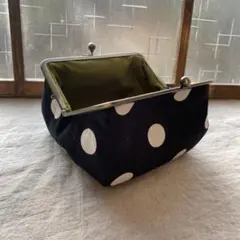 【受注製作】当店１番人気のデカドット　がま口メイクポーチ　　モノトーン　大容量