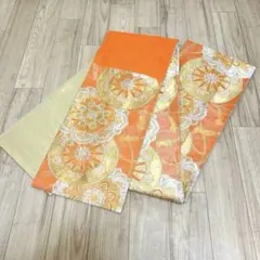 袋帯 オレンジと金色の花柄