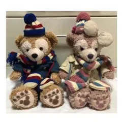 ダッフィー　シェリーメイ　ダッフルコート　ぬいぐるみ　ディズニー　ニット帽　手袋