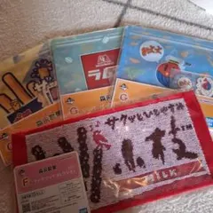一番くじ　 森永　G賞ジッパーバック3種　F賞小枝タオル　４点セットのサムネイル