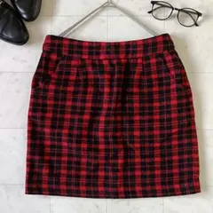 イングINGNI タイトスカートミニスカート 赤黒チェック厚手M