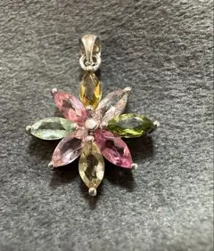 カラフル トルマリン 花 フラワー S925 ペンダントトップ チャーム ピンク
