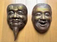 高砂 翁面/嫗面 金属製お面 作家物 夫婦円満 長寿 縁起物 家庭円満